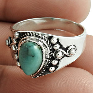 Anillo de Plata de Ley 925 con Turquesa Tibetana Natural, Joyería de Plata al por Mayor, Anillos de Moda Hechos a Mano para Mujer - Product Image 5