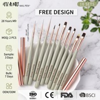 Pinceau à ongles ovale en bois vert de qualité supérieure, style japonais, 10 pièces, poils en nylon haute densité, pour la manucure au gel