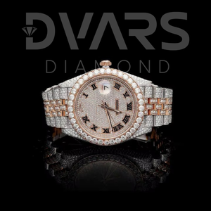 Montre de luxe en acier inoxydable bicolore or blanc et or jaune, avec cadran en verre analogique, date automatique ETA, sertie de moissanite D VVS de haute qualité, style Hip Hop - Product Image 5