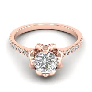 Tiempo de entrega corto Diseño popular Calidad superior 18K Oro Rosa sólido Diamante real Forma redonda Semi Montaje Compromiso Hermoso anillo