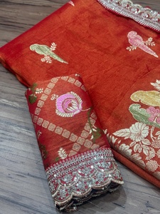 Regal Splendor Our <b>Organza</b> Tissue <b>silk</b> weaving Orange sari With Heavy Meenakari Paithani Weaving Border Wedding Party Wear Women - Product Image 5