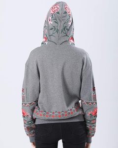 Nouveau sweat à capuche gris pour femme, coupe décontractée à épaules tombantes, brodé, anti-plis, respirant, style urbain, doublé devant - Product Image 4