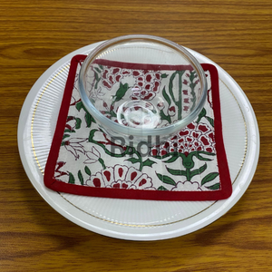 Red Green Eco-Friendly Cotton Quilted Piping <b>Drink</b> <b>Coasters</b> 5x5" Handmade Block Print Tea Mug Mats Boho Table Decor Kitchen - Product Image 5