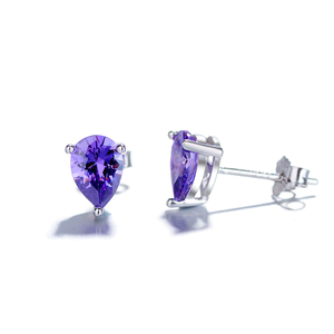 Orecchini a Perno con Tanzanite Viola a Goccia e Diamante Taglio Pera, Placcati in Oro 18K su Argento Sterling, Stile Orecchini a Cerchio Trendy - Product Image 1