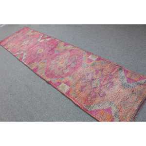 Vintage <b>Runner</b> Rug 2.6x10.6 ft, <b>Red</b> Orange Striped Rug Wool - Product Image 4