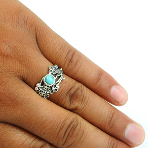 Bague personnalisée en turquoise tibétaine pour la fête des mères Bijoux en argent sterling 925 faits à la main Prix d'usine de gros Fournisseurs en vrac - Product Image 3