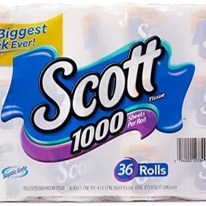 Scott 1000 листов на рулон туалетной бумаги, 36 рулонов