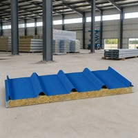 Panneau de toiture sandwich en laine de roche ignifuge classe A1, tôle de toiture métallique à rainures et languettes pour atelier et entrepôt