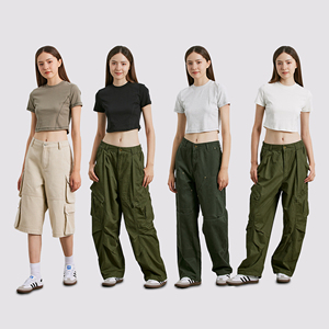 Top corto Y2K para mujer Retro americano, acanalado, prensado en huesos, Camiseta corta Ropa de calle Cuello redondo para mujer Top corto sexy súper suave - Product Image 3