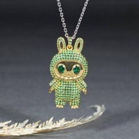 Pendentif en forme d'animal inspiré de Labubu, très vendu, en argent sterling 925, micro-pavé de zircon cubique rose, pendentifs fins, breloques