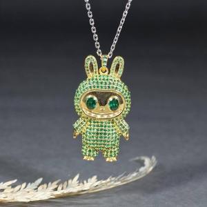 Pendentif en forme d'animal inspiré de Labubu, très vendu, en argent sterling 925, micro-pavé de zircon cubique rose, pendentifs fins, breloques - Product Image 6