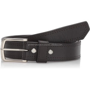 Cinturón de cuero negro con acabado mate para hombre, cinturón de cuero negro con doble costura, elegante, ajustable - Product Image 2