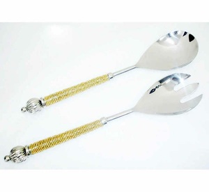 Mango de rosca de plástico de acero inoxidable, juego de cuchara y servidor grande, plateado, para ensalada - Product Image 1