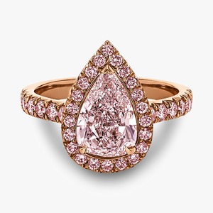 Bague de fiançailles pour femme 2ct Fancy Pink Lab Grown Diamond poire et forme ronde Solitaire Halo avec accent en or rose 14K - Product Image 2