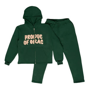 Survêtement lourd pour hommes, OEM personnalisé, logo brodé avec patchs usés, lavage à l'acide, sweat-shirt vintage à capuche, pantalon de survêtement évasé - Product Image 1