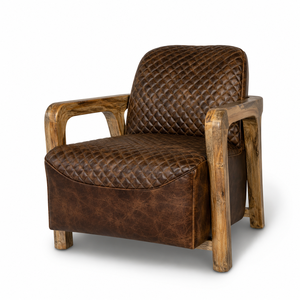 Luxury Leather Accent Chair Solid Mango Wood Frame | Industrial Genuine Leather Sheepskin Options for Hotel Villa Use - Product Image 3