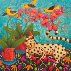 Cindy Revell Dog Accent Wall Tile Birds Floral Art Design para la decoración del hogar - Product Image 1