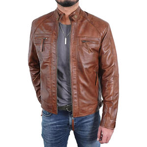Veste en cuir véritable coupe-vent pour hommes Design de mode Veste de motard matelassée pour hommes Veste de motard vintage coupe-vent pour équipement de moto - Product Image 1