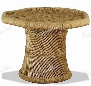 Table basse en bambou écologique Forme octogonale unique Table en rotin polyvalente faite à la main Salon ou patio Console en incrustation d'os - Product Image 2