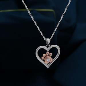 จี้รูปหัวใจ/อุ้งเท้าสัตว์ สไตล์มินิมอล เงินแท้ 925 ชุบโรเดียมสองสี ของที่ระลึก ขายดี - Product Image 2