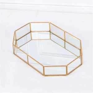 Gold Metal & <b>Glass</b> Vanity <b>Tray</b> Decorative Jewelry Makeup Organizer for Dresser Bathroom Home Decor - Product Image 2