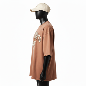 Camiseta Holgada para Hombre, Talla Grande, Algodón Jersey Premium de 240 GSM, Lavado Vintage, Estampado de Pigmento Marrón, Logotipo Personalizado - Product Image 3