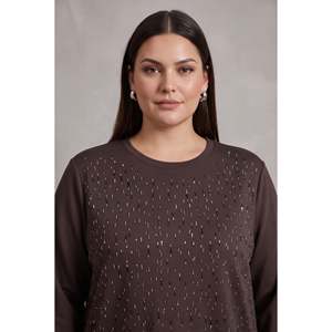 Sudadera de punto modal de talla grande con detalles, color café - Product Image 3