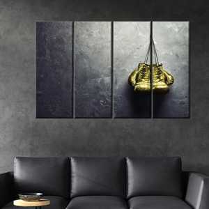 Lienzo Impreso de Arte de Boxeo: Decoración de Pared Guantes de Oro, 4 Piezas: Enmarcado en Lienzo - Product Image 1