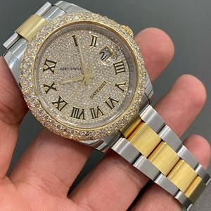 Luxury Antique Iced Out Moissanite <b>Watch</b> Two Tone Stainless Steel Hip Hop 20mm Band Glass Dial - Product Image 3