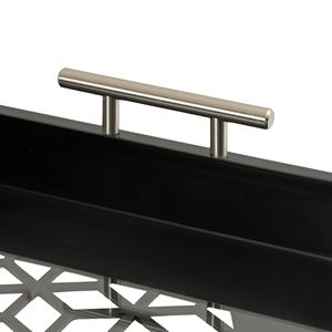 Plateau de service décoratif en métal noir moderne avec poignées, base géométrique avec plateau en acrylique pour les collations, décoration de table, utilisation à domicile - Product Image 5
