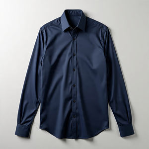 Chemise décontractée personnalisée Slim Fit pour hommes col montant couleur marine à manches longues mélange de chemises habillées formelles pour la saison de printemps - Product Image 6