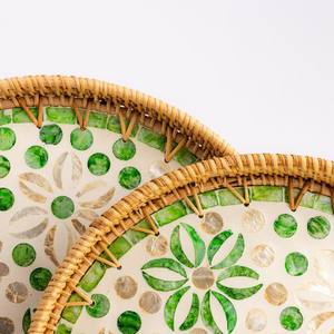 Nouveau Style nacre plateau taille personnalisée rotin bois plateaux de service décoration de la maison cuisine stockage nourriture servant os matériel - Product Image 4