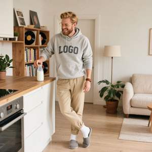 2025 automne Streetwear coupe régulière goutte épaule à capuche avant brodé perlé lavé 100% coton écologique mode à la mode - Product Image 3