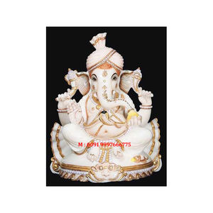 Statue de Ganesh en marbre blanc Makrana, la plus belle, faite à la main, en position assise, avec un Modak dans la main, à utiliser comme cadeau pour des fins commerciales - Product Image 1