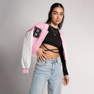 2024 femmes personnalisé Varsity Crop Letterman veste longue XL taille imprimé coton tissu coton rempli - Product Image 3