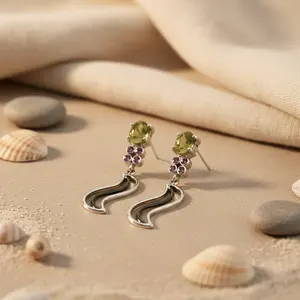 Boucles d'oreilles pendantes tendance pour femme, en argent, avec pierres vertes et roses, en cuivre et laiton, bijoux pour les fêtes, avec perle et diamant - Product Image 1