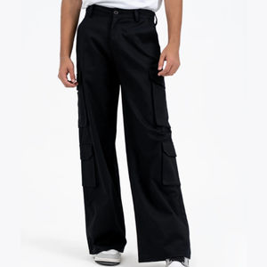 Pantalones Cargo de doble bolsillo para hombre, color negro de alta calidad, ajuste holgado, cintura media, patrón recto, ligero, plano, directo, informal, venta al por mayor - Product Image 1