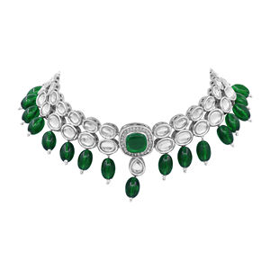 Conjunto de collar de Gargantilla con cuentas Kundan cuadrado de diseñador exquisito - Product Image 4