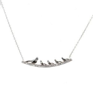 Collar de Plata de Ley 925 con Piedras Blancas y 5 Palomas, 41 cm, Engaste de Canal, para Mujer, Regalo para Ocasiones Especiales - Product Image 3