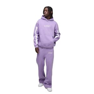 Conjunto Deportivo Unisex Morado Extra Grande con Capucha de Esqueleto, Estilo Urbano, Estampado Desgastado Personalizado, Algodón Grueso y Pesado - Product Image 1