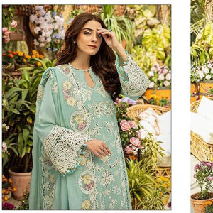 Algodón con autobordado pesado y varios parches bordados traje de estilo paquistaní semicosido para adultos - Product Image 1