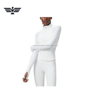 Women's Solid Breathable Seamless Zip-Up Activewear Set with Front Logo Stretch Fitness Jacket & High-Waist <b>Leggings</b> - Product Image 6