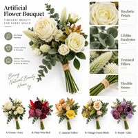 Buket Bunga Mawar Peony Buatan Tangan Campuran Grosir, Bunga Sutra Vintage Dengan Daun Eucalyptus Untuk Dekorasi Rumah & Pernikahan