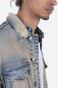 Personnalisation pour hommes Manteau mince à col montant en denim délavé Plus Vêtements d'extérieur Veste en jean pour hommes - Product Image 3