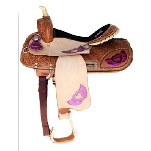 Sillín de cuero occidental morado personalizado con flecos, productos ecuestres de carreras inglesas de la India - Product Image 1