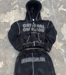 Chándal de invierno de alta calidad para mujer, chaqueta con capucha y cremallera, pantalones cortos con diamantes de imitación, patrón sólido, Fabricante Mayorista personalizado - Product Image 5