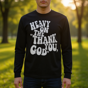 T-shirt chrétien à manches longues très résistant avec inscription « Merci à Dieu » pour usage promotionnel - Product Image 3