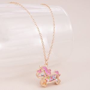 Collana con Ciondolo a Forma di Unicorno Cartoon in Lega Elettroplaccata con Catena in Bambù e Stella a Cinque Punte per Bambini - Product Image 6