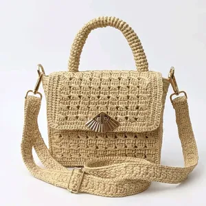 Handwoven Raffia Fashion <b>Messenger</b> <b>Bag</b> with Polyester Lining and Metal Clasp Woven Shoulder Handbag for Daily Travel - Product Image 3