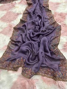 Thiết Kế Mềm Lụa Sari Với Đẹp Thêu Sequins Làm Việc Pakistan Phong Cách Chức Năng Đám Cưới Và Đảng Mặc Saree - Product Image 5